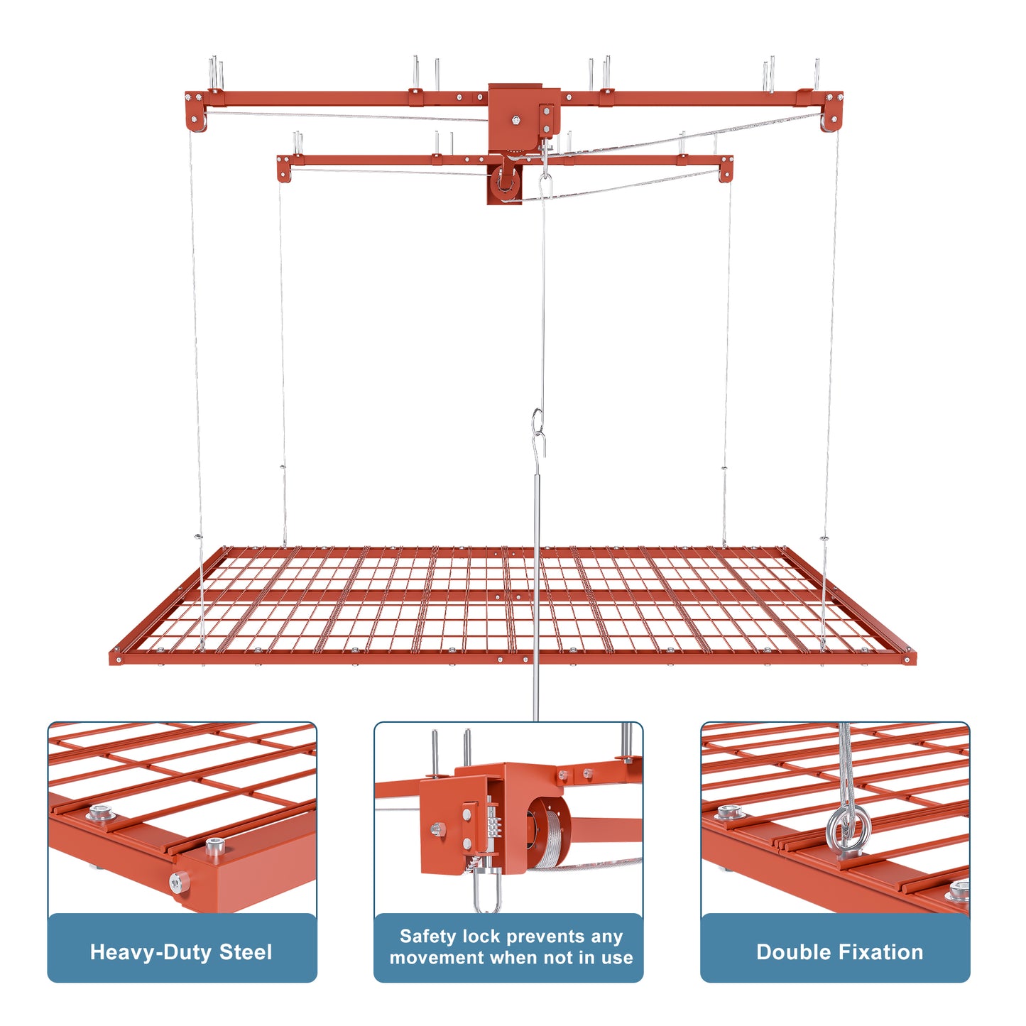 Orange Overhead Garage Storage Rack 4x8 FT for High Ceilings 10-12 FT, 350LBS Capacity All-Steel Construction with Safety Lock (Installation Required, Heavy-Duty Garage Organizer) image 10