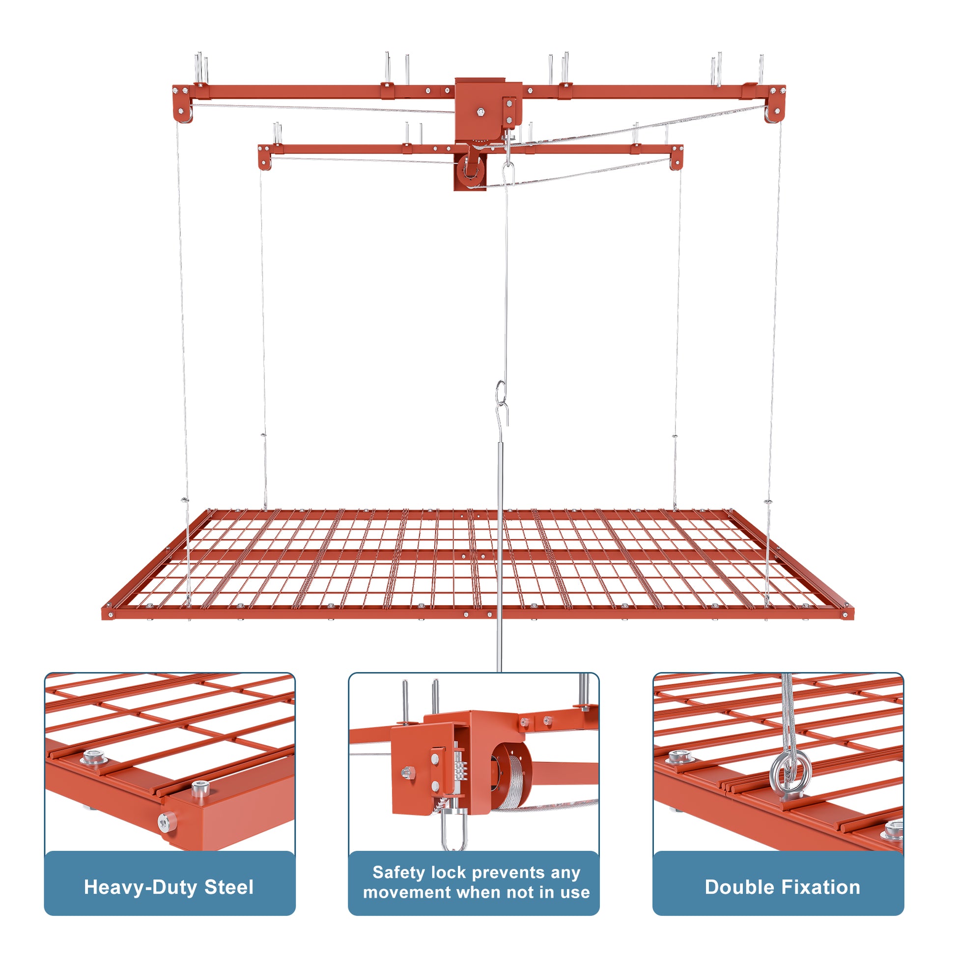 Orange Overhead Garage Storage Rack 4x8 FT for High Ceilings 10-12 FT, 350LBS Capacity All-Steel Construction with Safety Lock (Installation Required, Heavy-Duty Garage Organizer) image 10