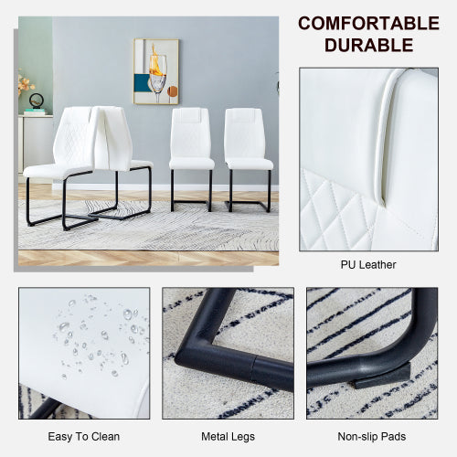 Modern dining chairs with faux leather upholstered seats - dining room chairs with metal legs, suitable for kitchen, living room, bedroom, dining room side chairs, set of 4 pieces (white+PU leather) image 5