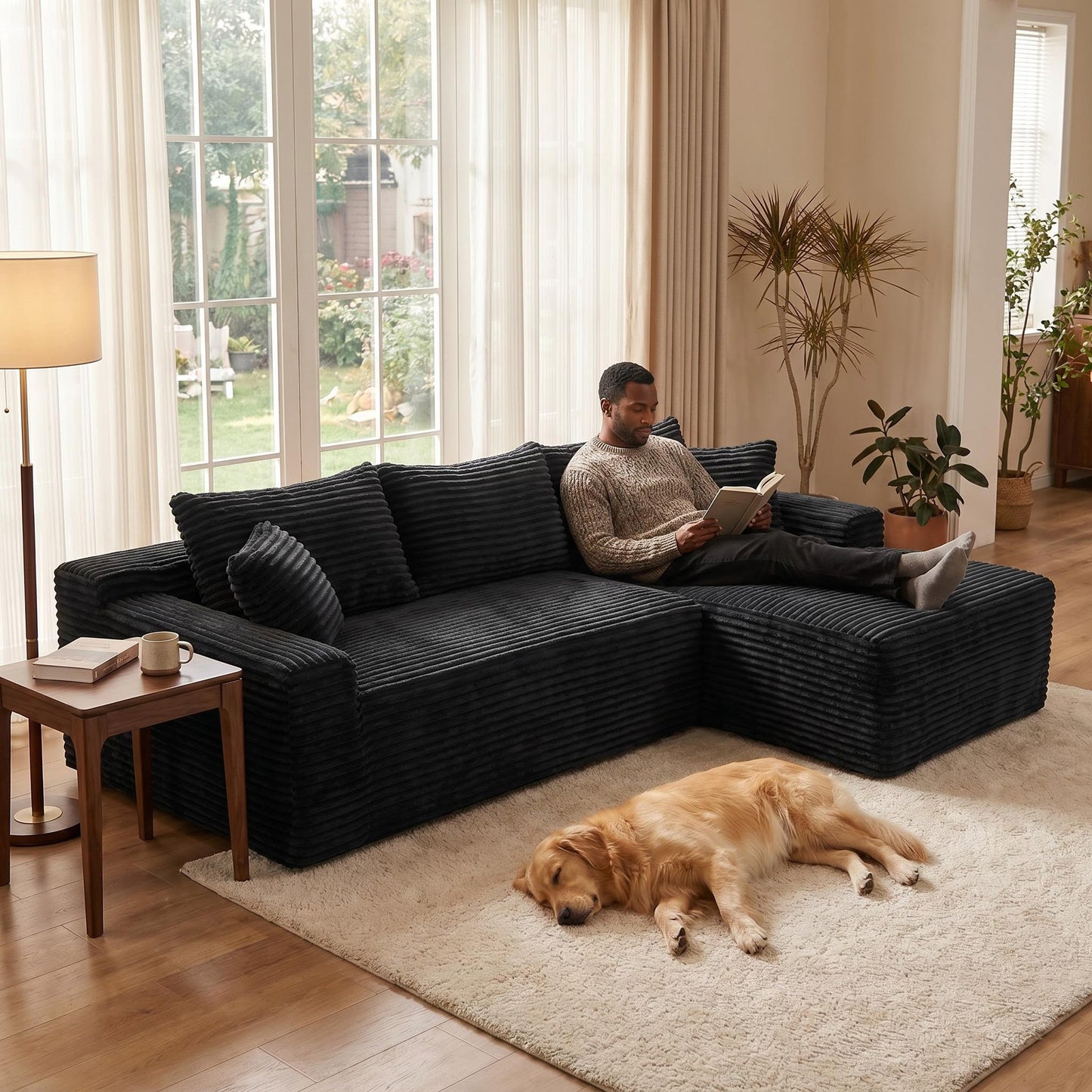 106.3" Cloud Modular Sectional Sofa Couch with L-Shape Chaise,Modern Minimalist Upholstered Couches for Living Room Bedroom,Deep Seat Corner Couch,No Assembly Required image 1