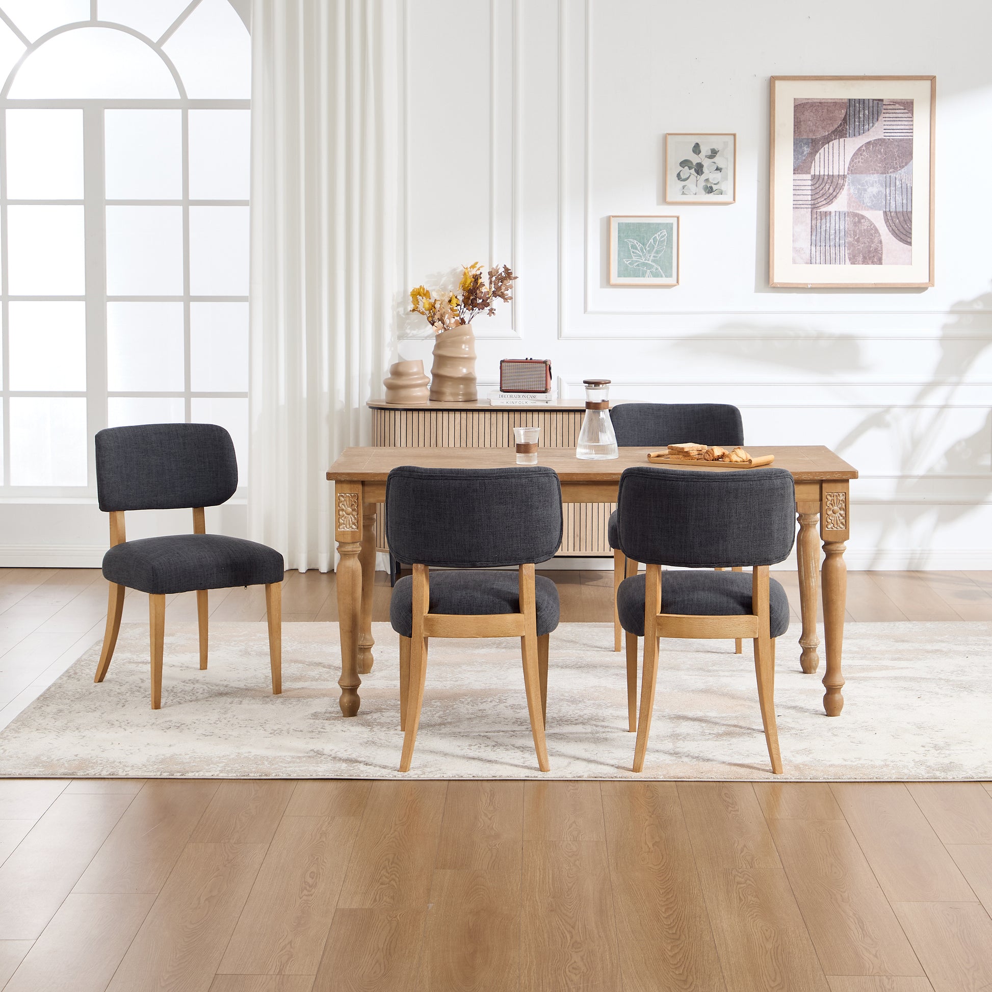 Wooden Dining Chairs Set of 2, Modern Fabric Upholstered Dining Room Chair Kitchen Chairs, Farmhouse Dinner Chair for Kitchen Dining Room image 9