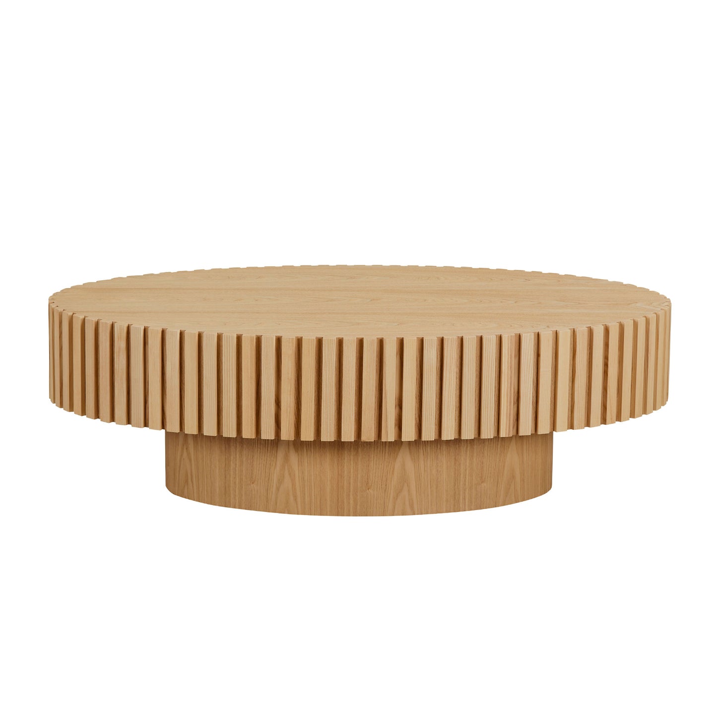 Modern Handcraft Drum Coffee Table Length 43.7 inch Ellipse Coffee Table for Living Room,Oval Small Coffee Table with Sturdy Pedestal,Natural Ash MDF,W2582P251207 image 3
