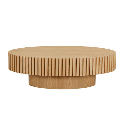 Modern Handcraft Drum Coffee Table Length 43.7 inch Ellipse Coffee Table for Living Room,Oval Small Coffee Table with Sturdy Pedestal,Natural Ash MDF,W2582P251207 image 3