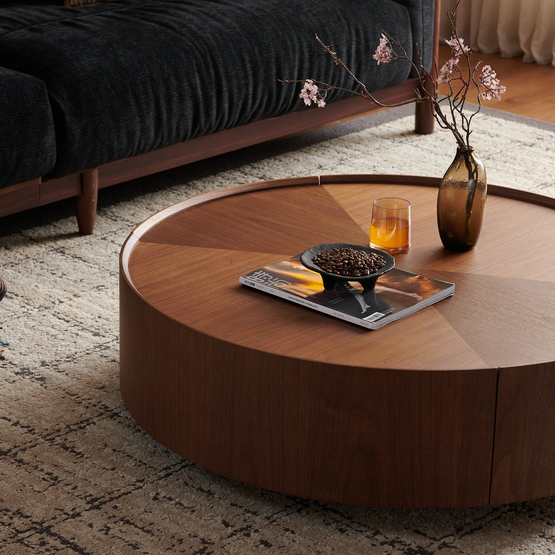 35.4-inch coffee tables, circular walnut design, suitable for living rooms, walnut material, suitable for bedrooms, living rooms, and offices image 11