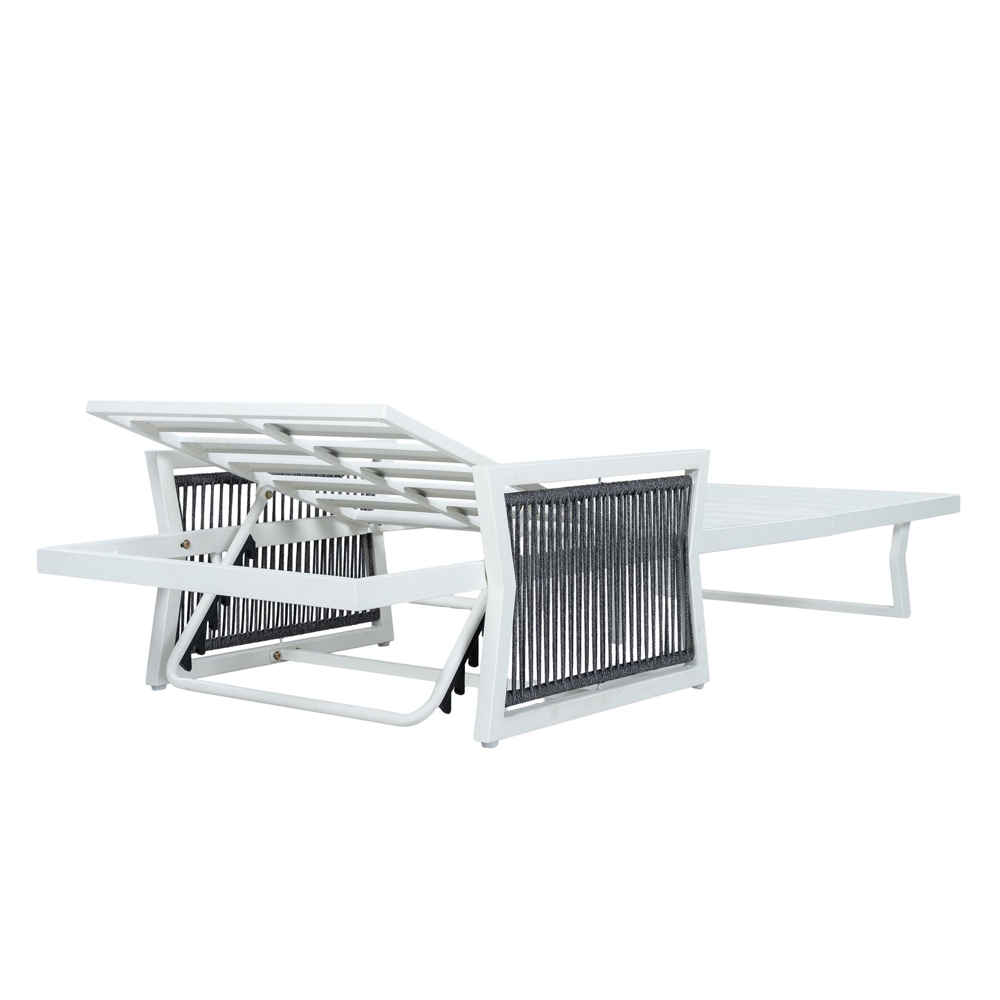 White Iron Outdoor Chaise Lounger Frame with Black Rope Armrests, Adjustable Reclining Backrest, 400 LBS Weight Capacity, Patio Sun Lounge Frame Without Cushion image 5