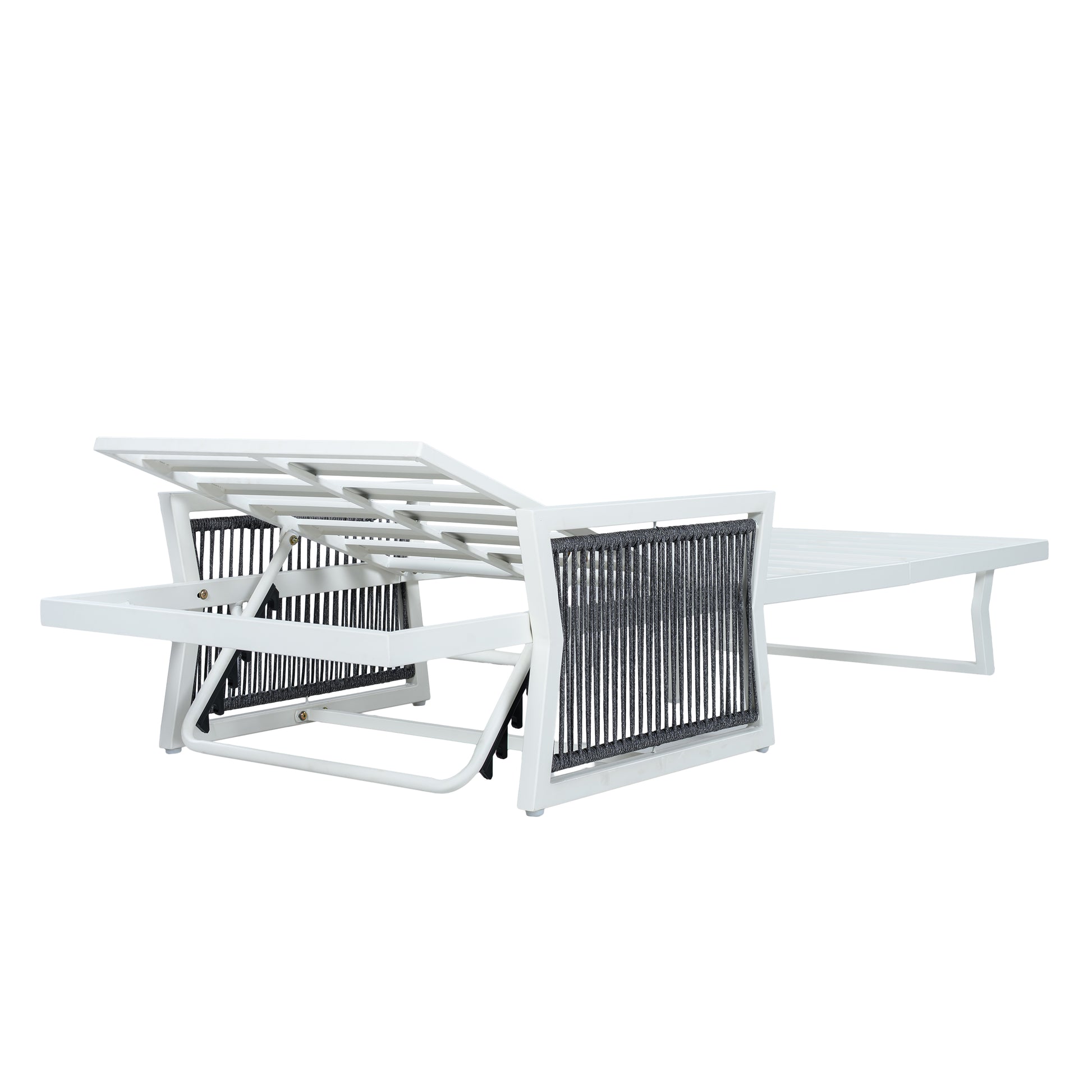 White Iron Outdoor Chaise Lounger Frame with Black Rope Armrests, Adjustable Reclining Backrest, 400 LBS Weight Capacity, Patio Sun Lounge Frame Without Cushion image 5