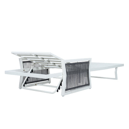 White Iron Outdoor Chaise Lounger Frame with Black Rope Armrests, Adjustable Reclining Backrest, 400 LBS Weight Capacity, Patio Sun Lounge Frame Without Cushion image 5
