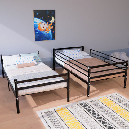 Bunk Bed Twin Over Twin for Kids/Teens/Adults Duty,13.7 inch High Safety Guardrail,One layer with 19 bars and support 600LBS, Sturdy Ladder, Big storage space under the bed,Convertible 2 Beds,Black image 7