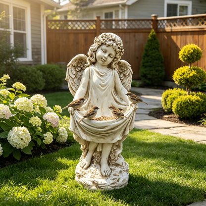21.06" Tall Weathered Angel Cherub Garden Statue, Resin Dress Sculpture Figurine, Decorative Outdoor Yard Lawn Patio Backyard Landscape Ornament Decoration image 2