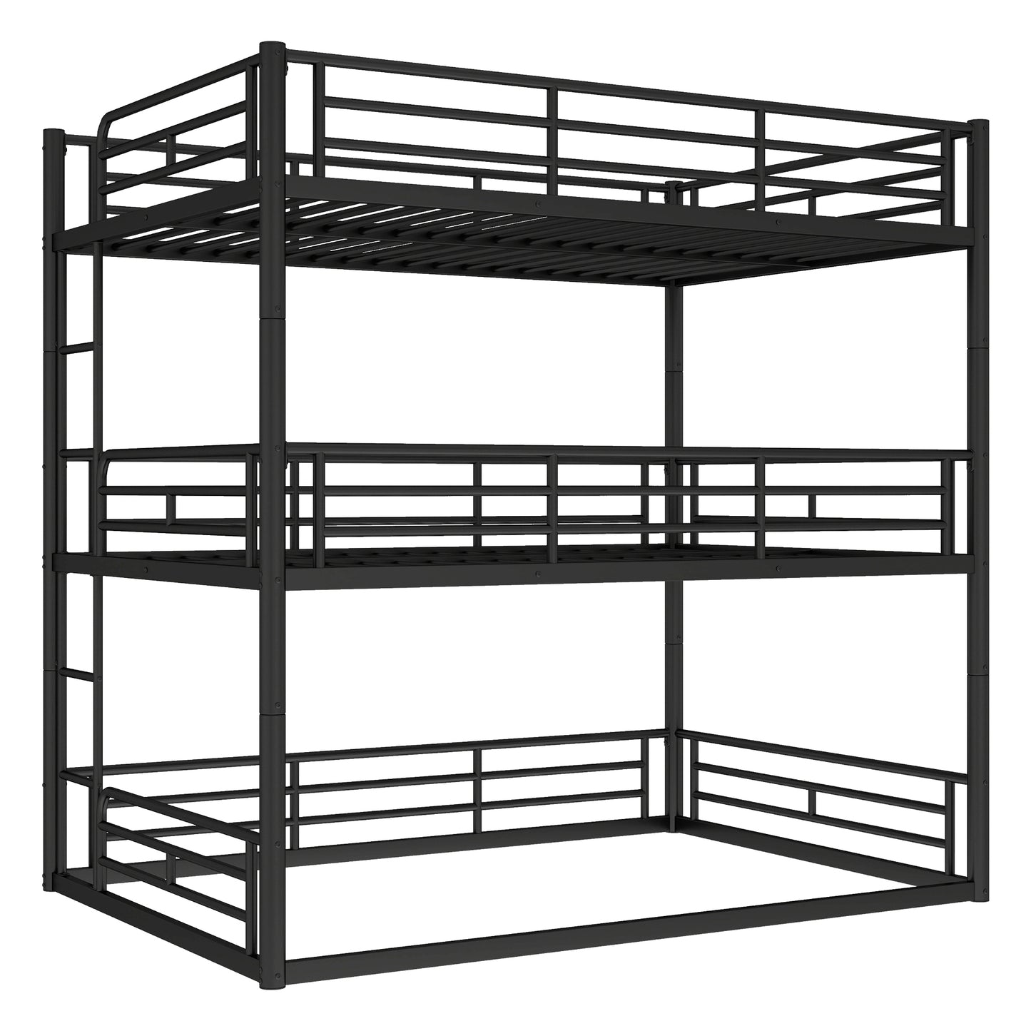 Full over Full over Full Bunk Bed, Metal Triple Bunk Bed with Safety Guardrails, Heavy-duty Bunk Bed with Noise-reduced Design, Black image 7