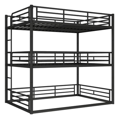 Full over Full over Full Bunk Bed, Metal Triple Bunk Bed with Safety Guardrails, Heavy-duty Bunk Bed with Noise-reduced Design, Black image 7