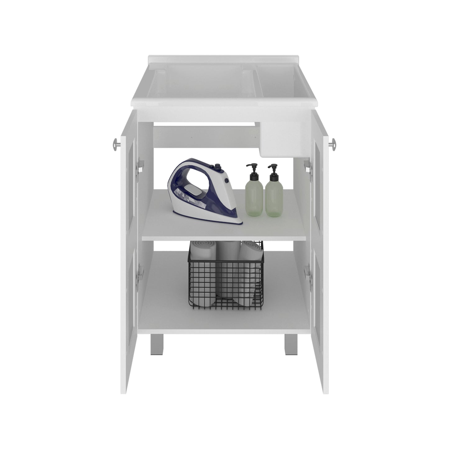 Haysi Utility Tub Cabinet with 2 frosted glass Doors, Resin Sink and 2 Interior Shelves Cabinet, Compact Vintage and Modern Bathroom Vanity image 6