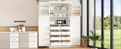 [Assembly Video Provided] TOPMAX 35.5x17.6x70.9inch Freestanding Kitchen Pantry Cabinet, Tall Storage Cabinet with 4 Doors, 2 Door Shelves, 8 Pull-out Trays and Adjustable Shelf for Dining Room, White image 3