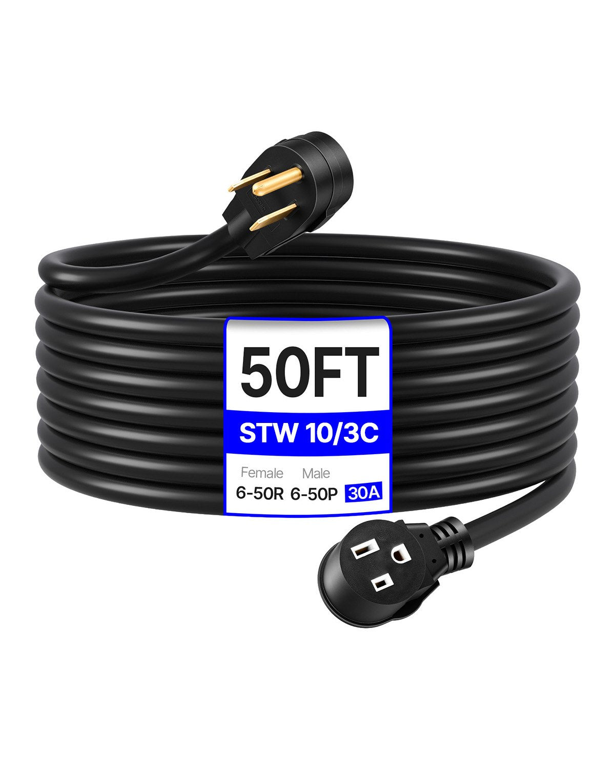 VEVOR Generator Extension Cord, Heavy Duty STW / SJTW Power  50 ft | 30A | NEMA 6-50P, 10/3 AWG