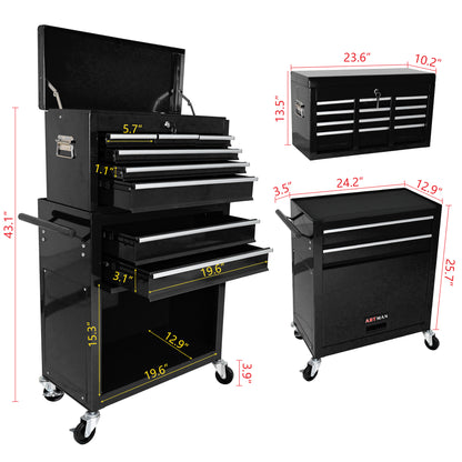 High Capacity Rolling Tool Chest with Wheels and Drawers, 8-Drawer Tool Storage Cabinet--BLACK image 10