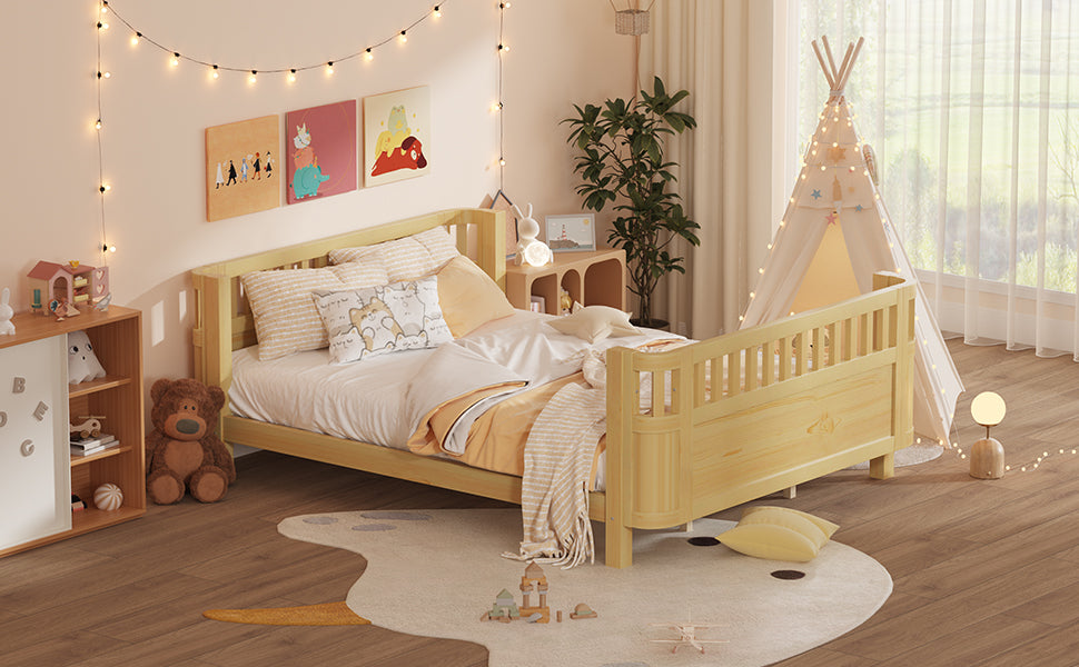 Queen Size Wood Platform Bed, Wood Low Profile Queen Bed with Rails for Girls and Boys,Natural(Expect Arrival Date 2026/3/30) image 5