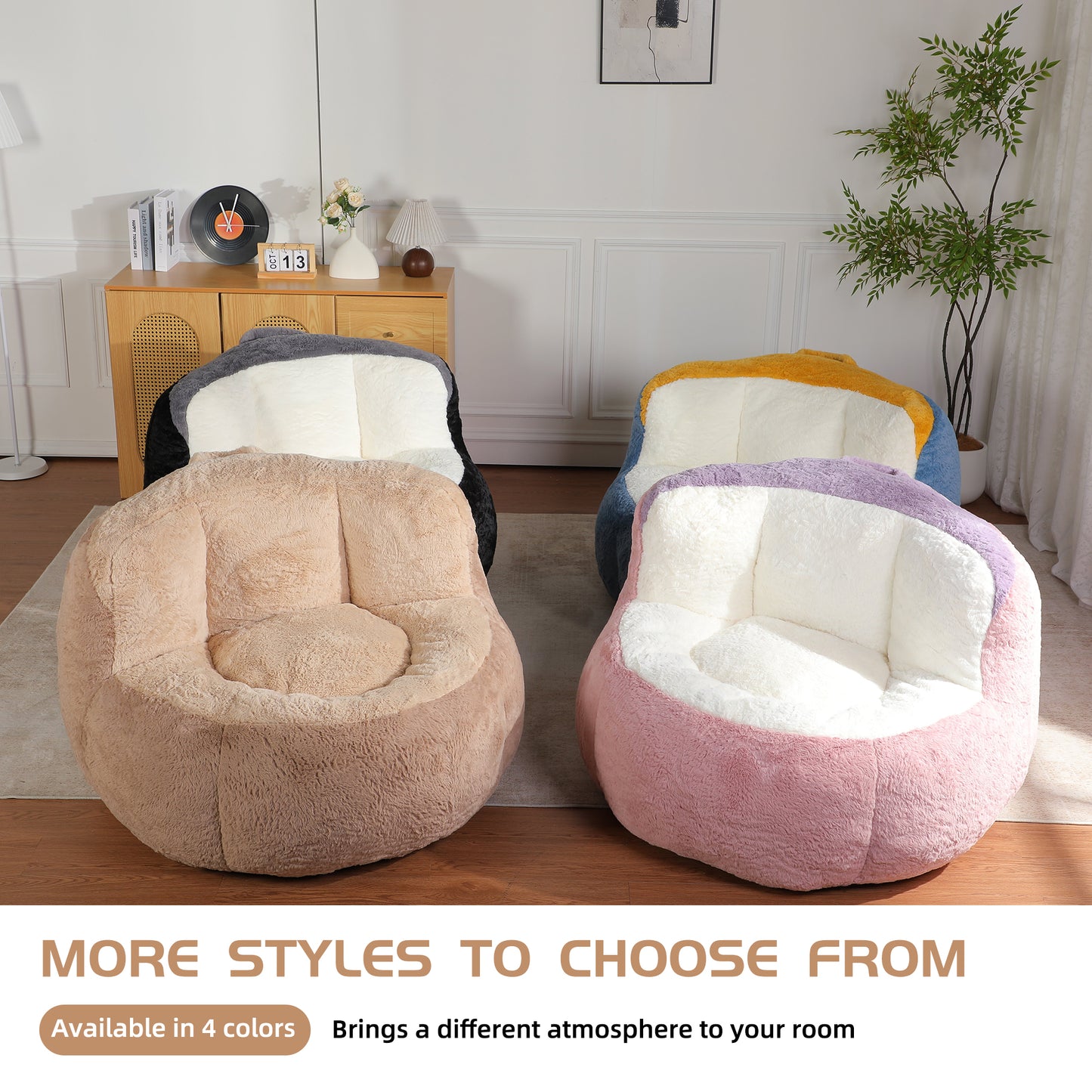Oversized Bean Bag Chairs,Multicolor Faux Fur Couch Filled with Shredded Sponge,Large Lounger Sofa For Living Room,No Assembly Required,Brown+Camel image 8
