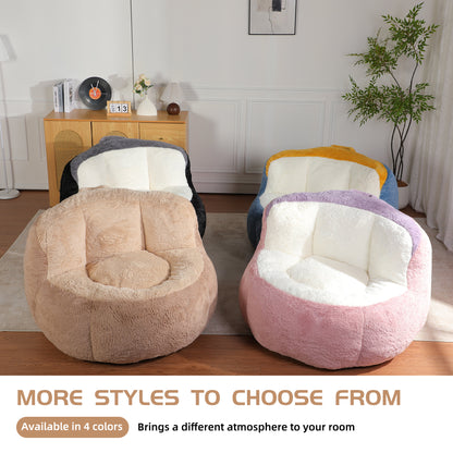 Oversized Bean Bag Chairs,Multicolor Faux Fur Couch Filled with Shredded Sponge,Large Lounger Sofa For Living Room,No Assembly Required,Brown+Camel image 8