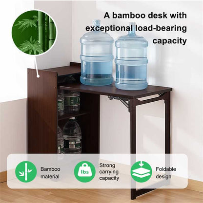 Bamboo Folding Desk, Foldable Desk for Small Space, Computer Desk with Hidden Storage, Mid Century Foldable Table for Home Office and Bedroom (Walnut Brown) image 9