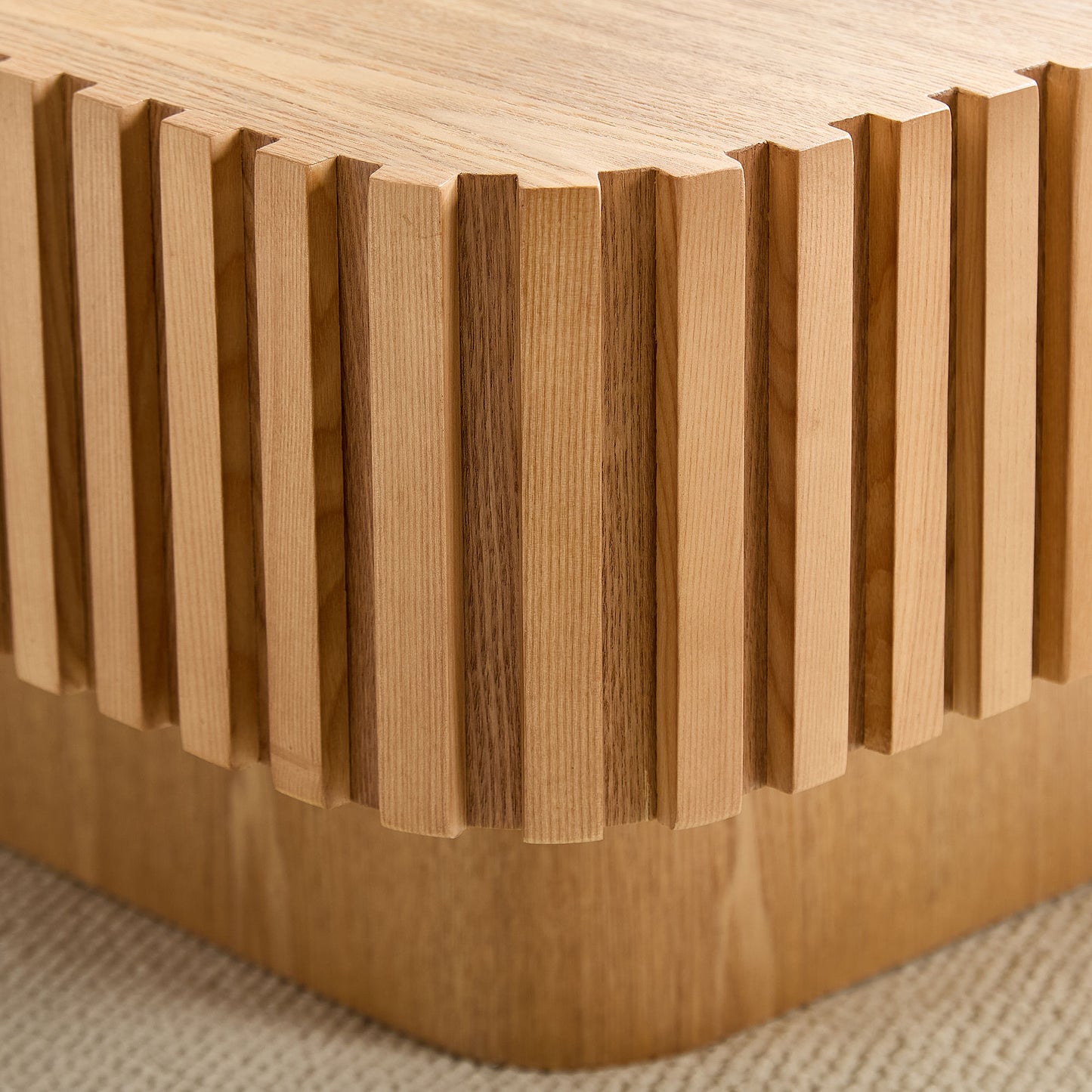 2PCS Set 31.5 Inch Modern Handcraft Drum Coffee Table Square Coffee Table for Living Room,Small Wooden Coffee Table with Sturdy MDF Pedesta,Natural Color image 5