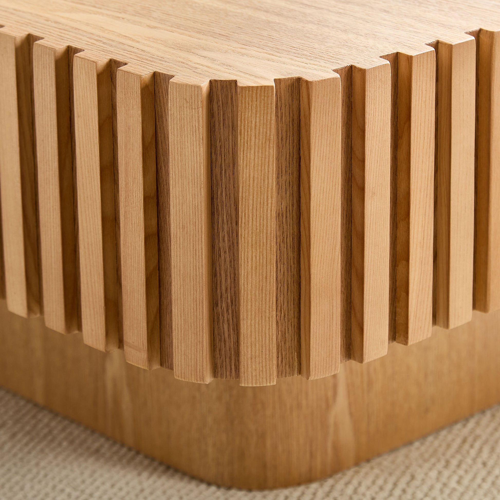 2PCS Set 31.5 Inch Modern Handcraft Drum Coffee Table Square Coffee Table for Living Room,Small Wooden Coffee Table with Sturdy MDF Pedesta,Natural Color image 5