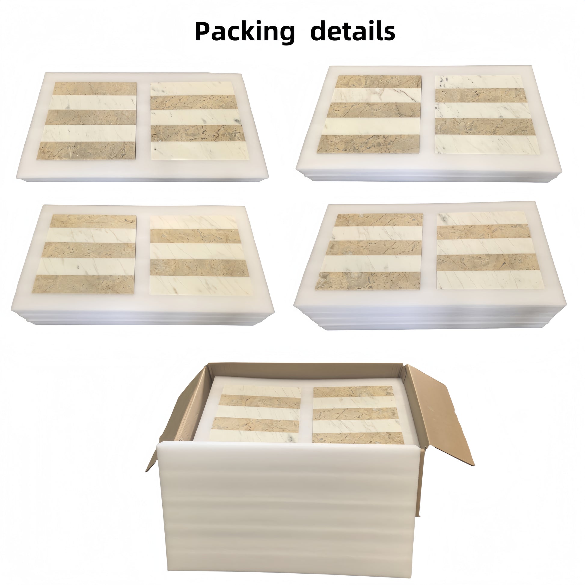 12x12 White Gold 2 color Waterjet polished marble tiles set, natural marble, for floor and wall, natural stone, genuine marble, real marble, 1 box each pattern 4 pcs image 5