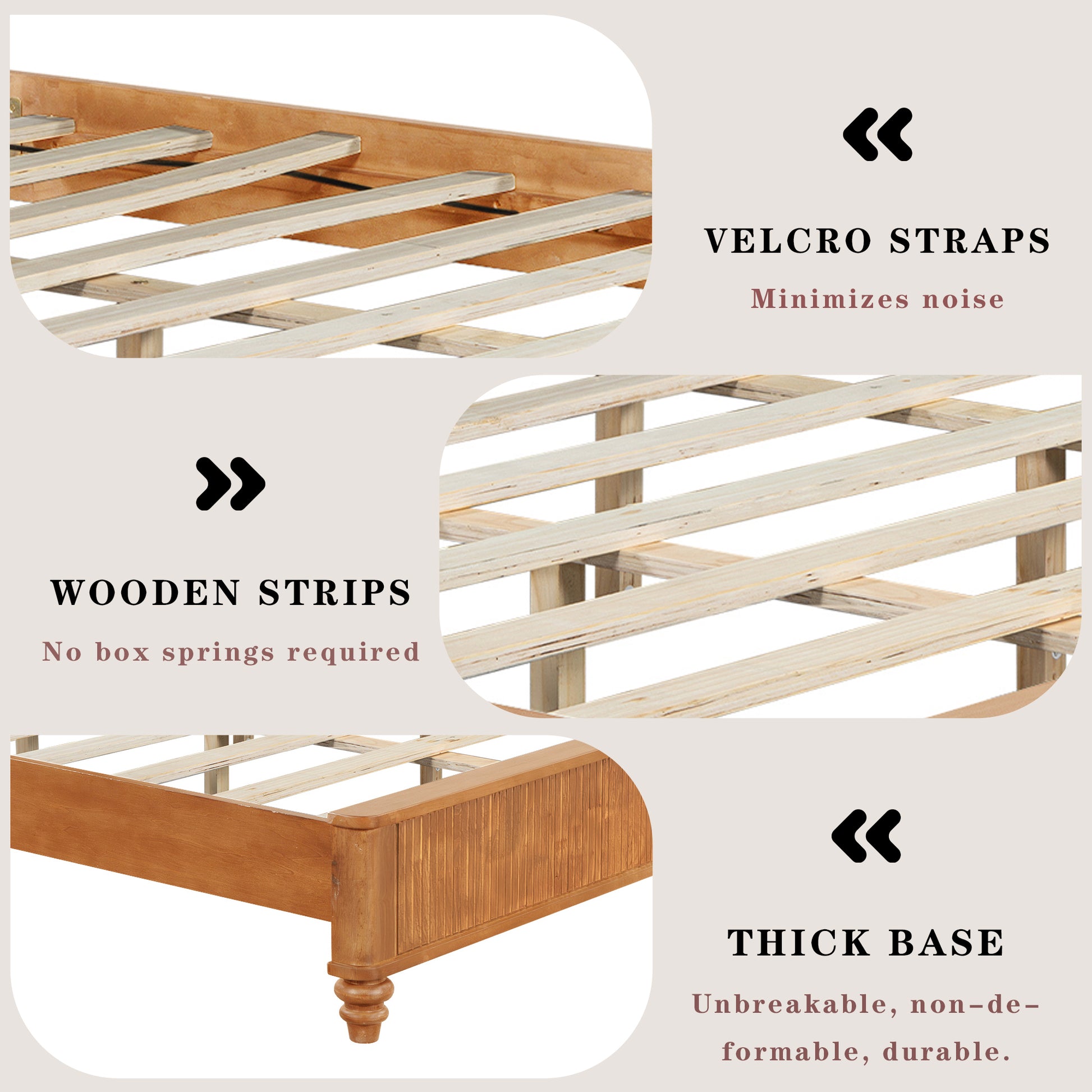 Solid Wood Bed Frame,King Platform Bed Frame with Headboard,Tall Headboard Natural Wood Bed,No Box Spring Needed,Natural image 12