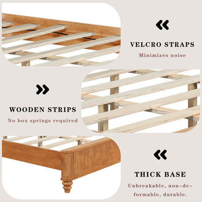 Solid Wood Bed Frame,King Platform Bed Frame with Headboard,Tall Headboard Natural Wood Bed,No Box Spring Needed,Natural image 12