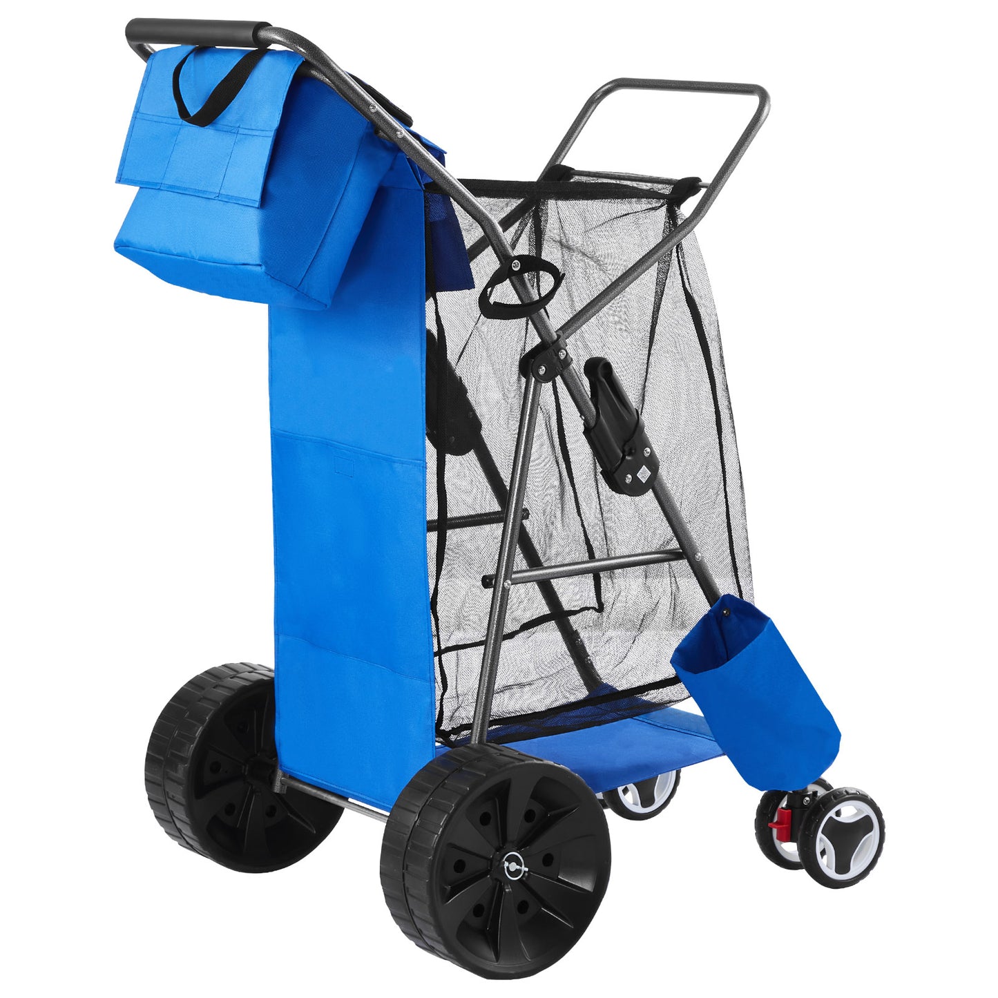 Beach Cart with Large Wheels for Sand, 165 lbs Load Capacity, Heavy Duty Folding Beach Wagon with 10" Solid Wheels, Insulated Cooler Bag, Umbrella Holder, Holds 4 Chairs for Camping & Fishing image 7
