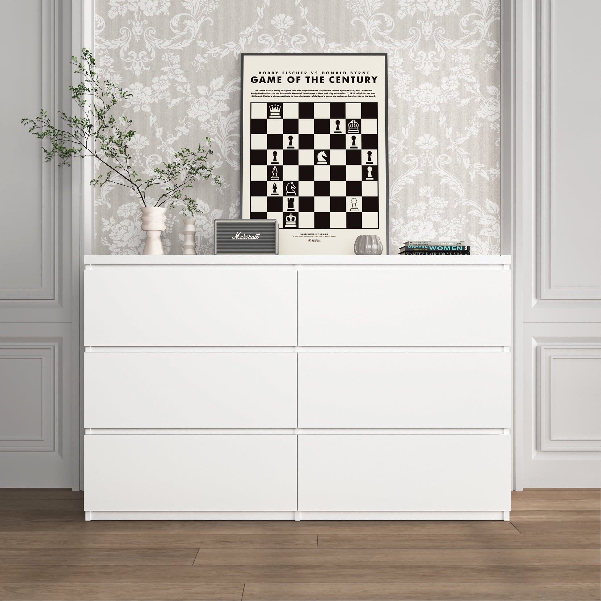 6 Drawer Storage Cabinet,Dresser, Wood Storage Tower Clothes Organizer, Wide Chest of 6 Drawers, Large Storage Space for Bedroom, Hallway, Entryway Living Room White image 1