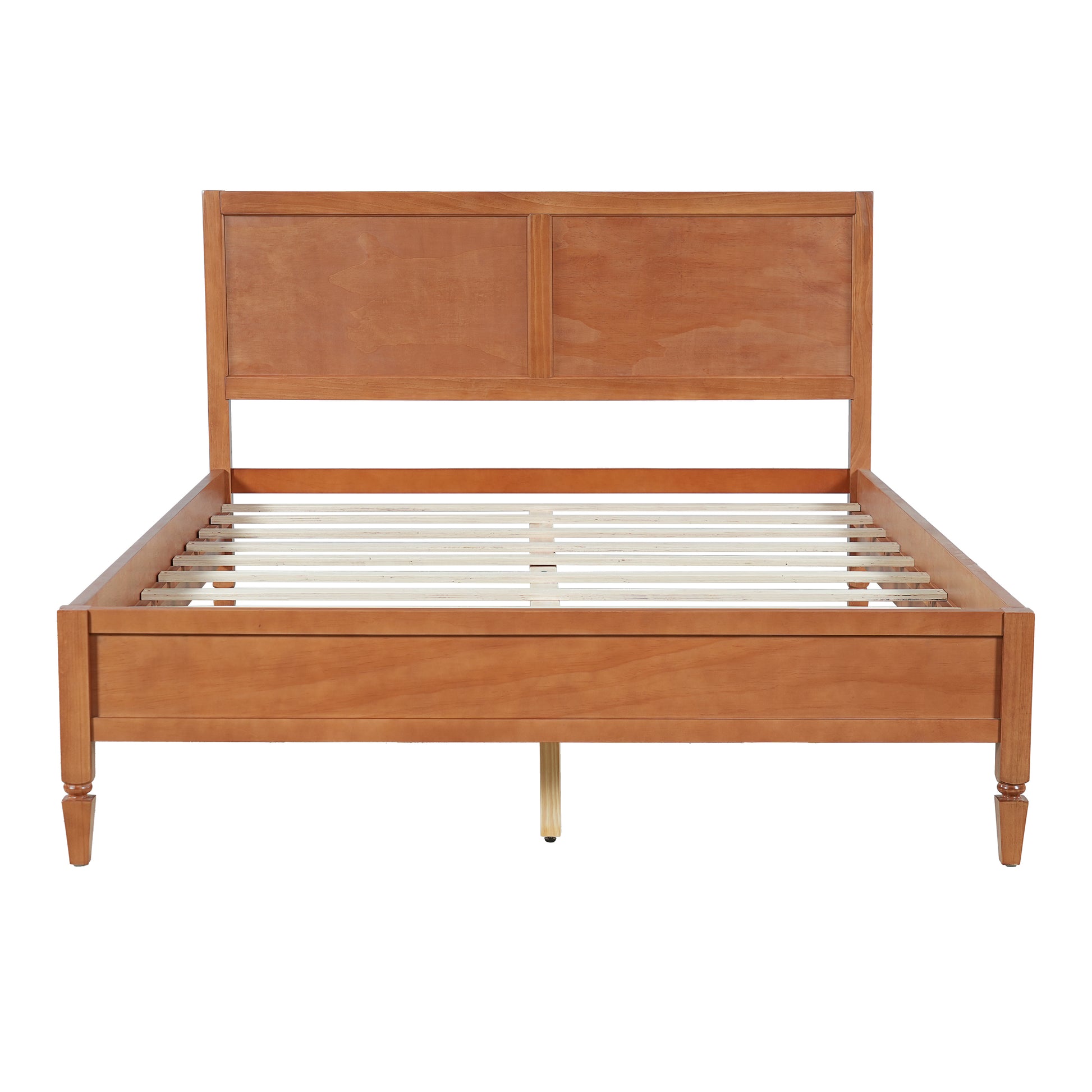 Queen Size Wood Platform Bed Frame with Classic Panel Headboard, Wooden Slats Support, No Box Spring Needed, Easy Assembly, Brown image 4