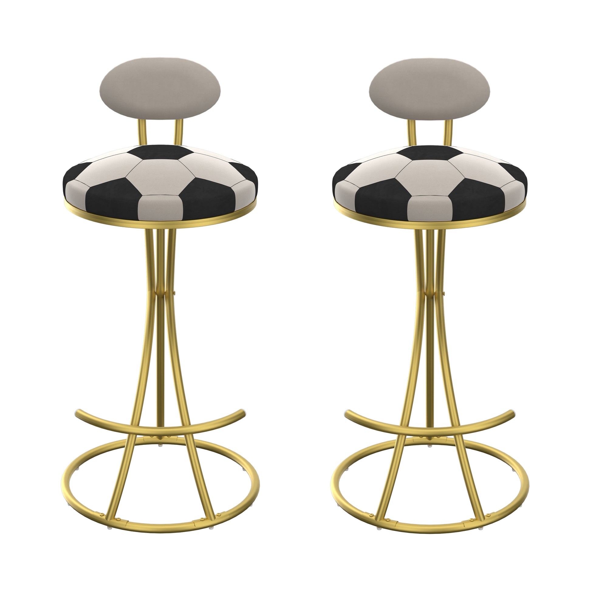 Football Print Bar Stools Set of 2 Upholstered Counter Height Barstool for Kitchen Island S-shaped Velvet Metal Dining Chairs (Gold Frame & Creamy White Back) image 12