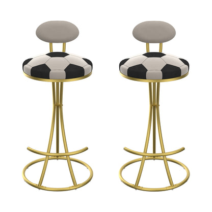 Football Print Bar Stools Set of 2 Upholstered Counter Height Barstool for Kitchen Island S-shaped Velvet Metal Dining Chairs (Gold Frame & Creamy White Back) image 12