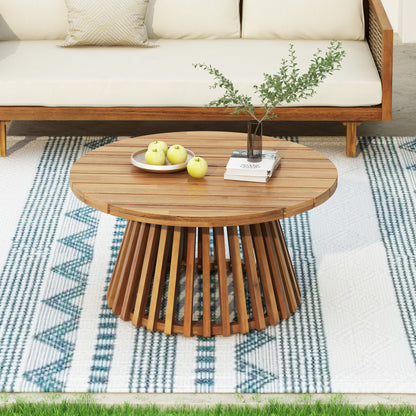 Acacia Wood Patio Furniture Set,Outdoor 3 Seater Daybed(with Water Resistant Thick Cushions)and Round Coffee Table, Light Gray Cushion image 6
