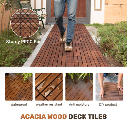 10 PCS Interlocking Deck Tiles Striped Pattern, 12" x 12" Square Acacia Hardwood Outdoor Flooring for Patio, Bancony, Pool Side,.. image 2