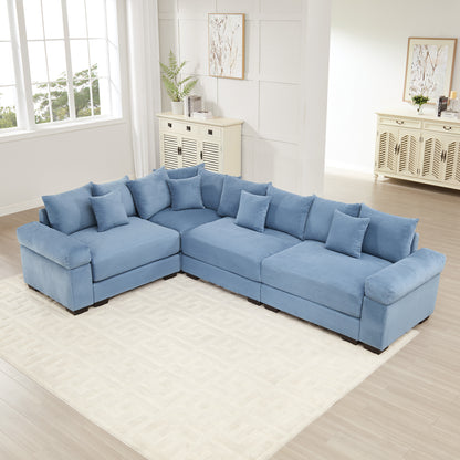 Oversized Cloud Modular Sectional Couch,Convertible Sectional Couches Deep Seat Extra-Wide Armrests, 13Throw Pillows Premium Corduroy Fabric, Ergonomic Design,Easy Assembly, For Living Rooms,Blue image 1