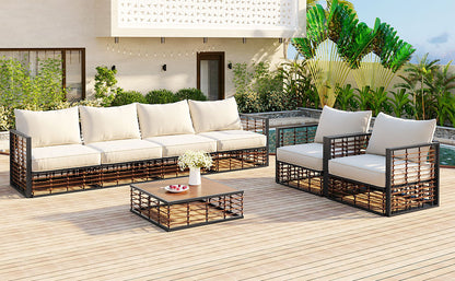 TOPMAX Modern Minimalist 7-Piece Metal Patio Sectional Sofa Set, All-Weather Garden Conversational Furniture Set with Thick Cushions and Coffee Table for Indoor Outdoor, Dark Grey image 3