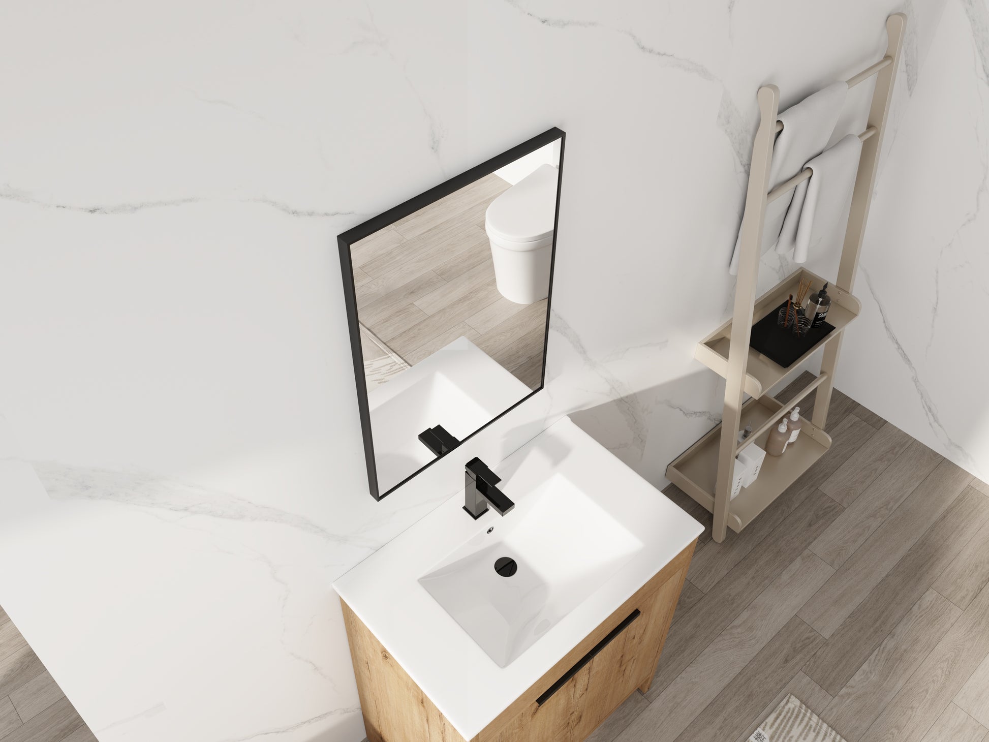 20'' Black Aluminum Frame Bathroom Mirror,Rectangular Wall Mounted Mirror image 7