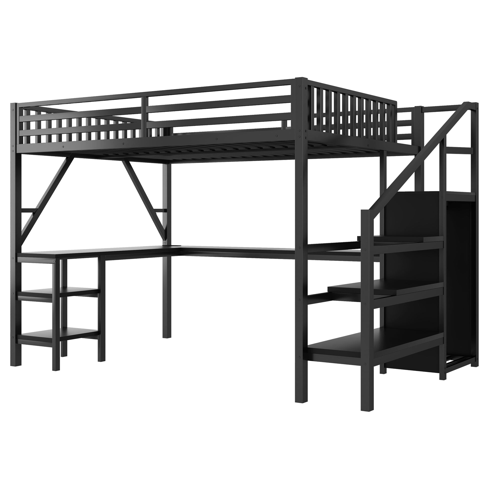 Metal Queen Loft Bed with Wardrobe and LED Light, Queen Size Loft Bed with L Shaped Desk and USB for Kids Teens Adults, Black(Old SKU W2593S00043,Expect Arrival Date 2026/3/7) image 9