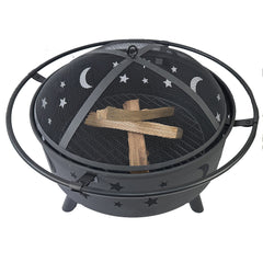 Fire Pit 32 Inch Outdoor Wood Burning Firepit with Screen Patio round about the moon and stars