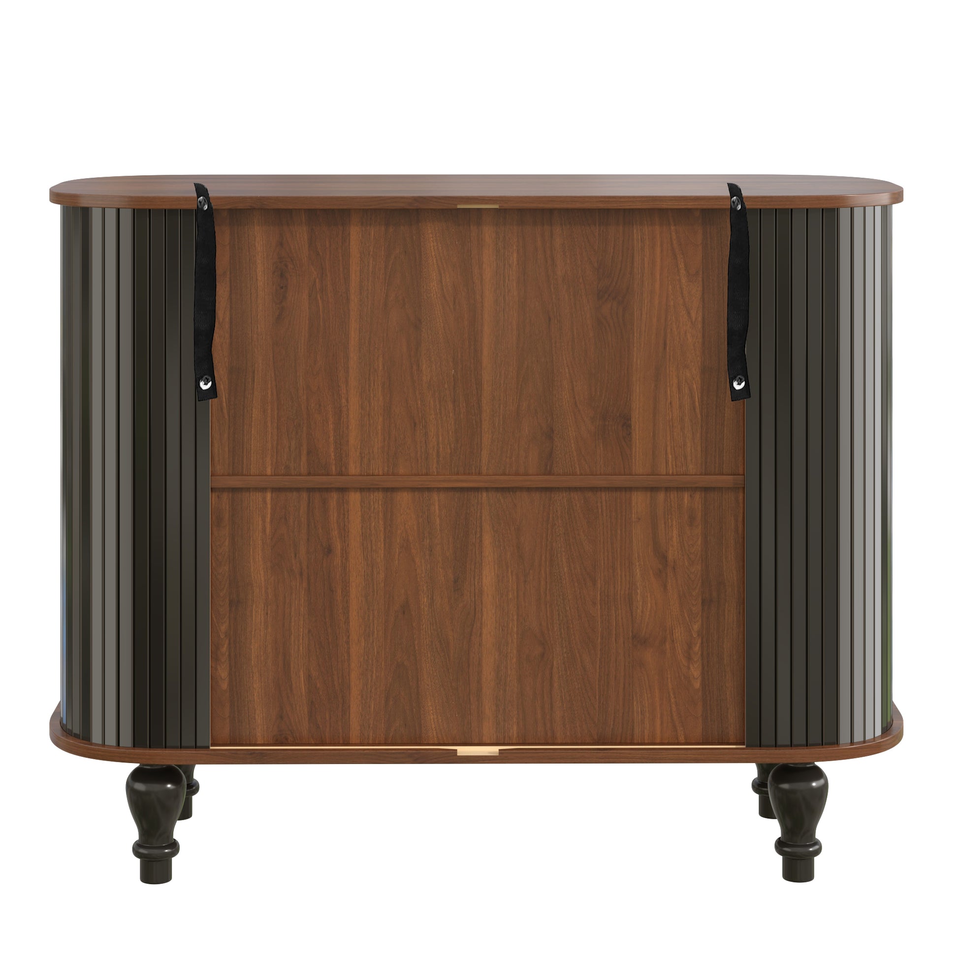 39" Fluted Liquor & Coffee Bar Cabinet with 6 Wine Racks and 3 Glass Holders, Mid-Century Modern Bar Cabinet with A Large Storage Drawer,4 Hidden Storage Space on the Side, Black image 4
