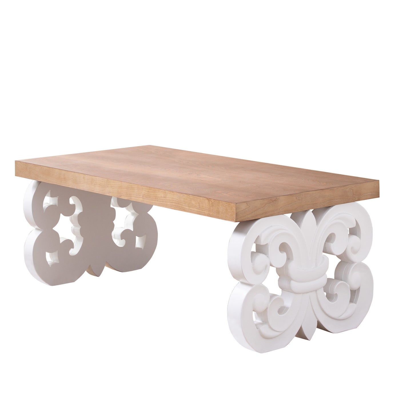 Ornate Wood Coffee Table – 47" Rectangular Farmhouse Style Table with White Carved Base and Natural Wood Top – Living Room Accent Table – Elegant Centerpiece for Modern or Traditional Decor image 5