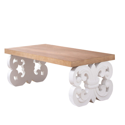 Ornate Wood Coffee Table – 47" Rectangular Farmhouse Style Table with White Carved Base and Natural Wood Top – Living Room Accent Table – Elegant Centerpiece for Modern or Traditional Decor image 5