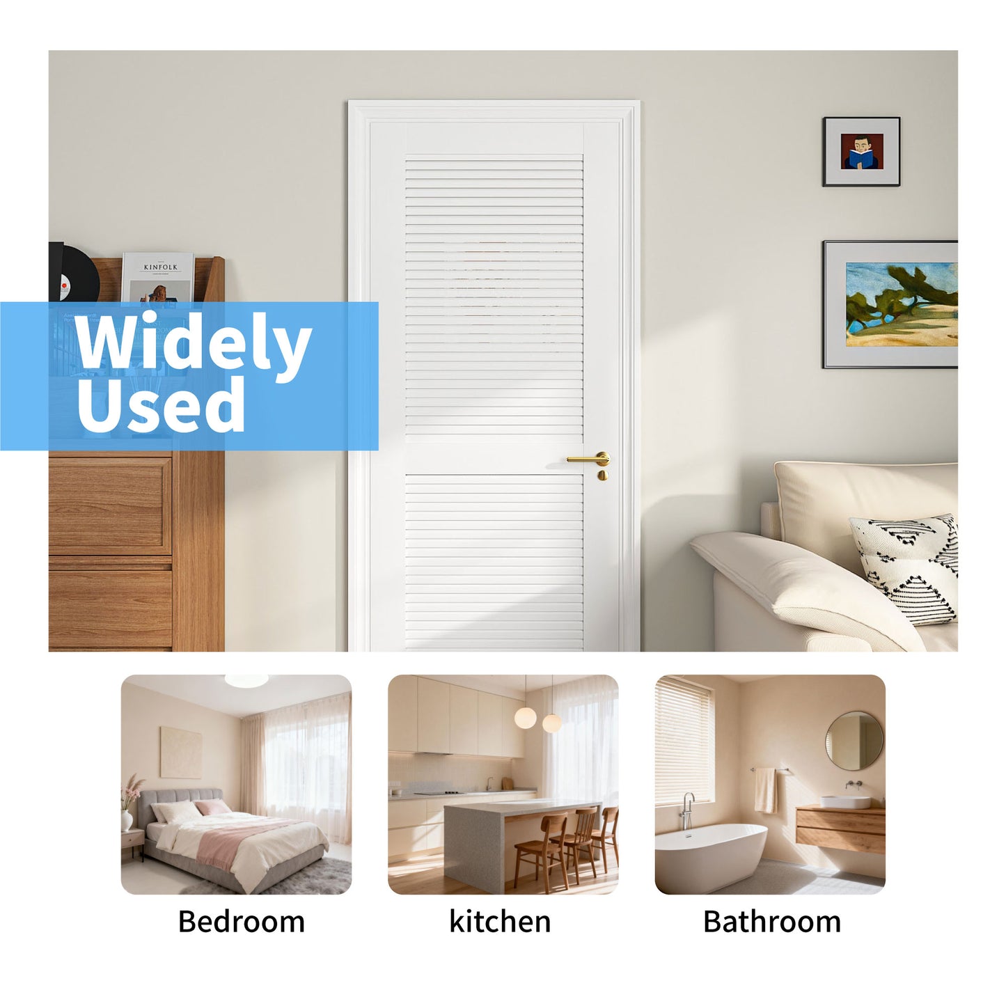 32" X 80"Louver Interior Door Slab, White PVC Waterproof Moisture-Resistant for Laundry Closet Pantry Bathroom, Sliding Pocket Barn Bypass w/o Hardware&Frame image 10