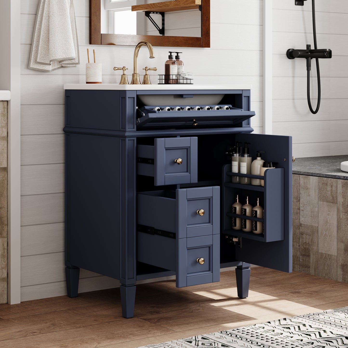 24'' Bathroom Vanity with Top Sink, Modern Bathroom Storage Cabinet with 2 Drawers and a Tip-out Drawer, Single Sink Bathroom Vanity image 2