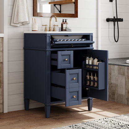24'' Bathroom Vanity with Top Sink, Modern Bathroom Storage Cabinet with 2 Drawers and a Tip-out Drawer, Single Sink Bathroom Vanity image 2