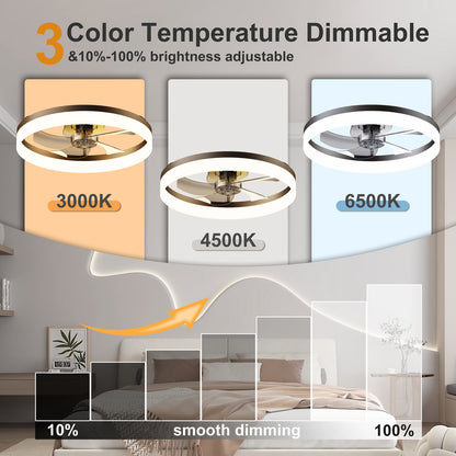 19.7'' LED Ceiling Fan Light with Remote & App Control, 6 Speeds, Dimmable, 3000K-6500K, Flush Mount BLACK Fandelier for Bedroom image 4