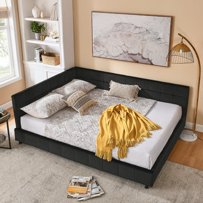 Queen Size Upholstered Tufted Bed Frame, Sofa Bed Frame with Comfortable Backrest and Armrests, Queen Size Bed for Bedroom, Living Room,Velvet, BLACK(85.5''*64.5''*30.5'') image 3
