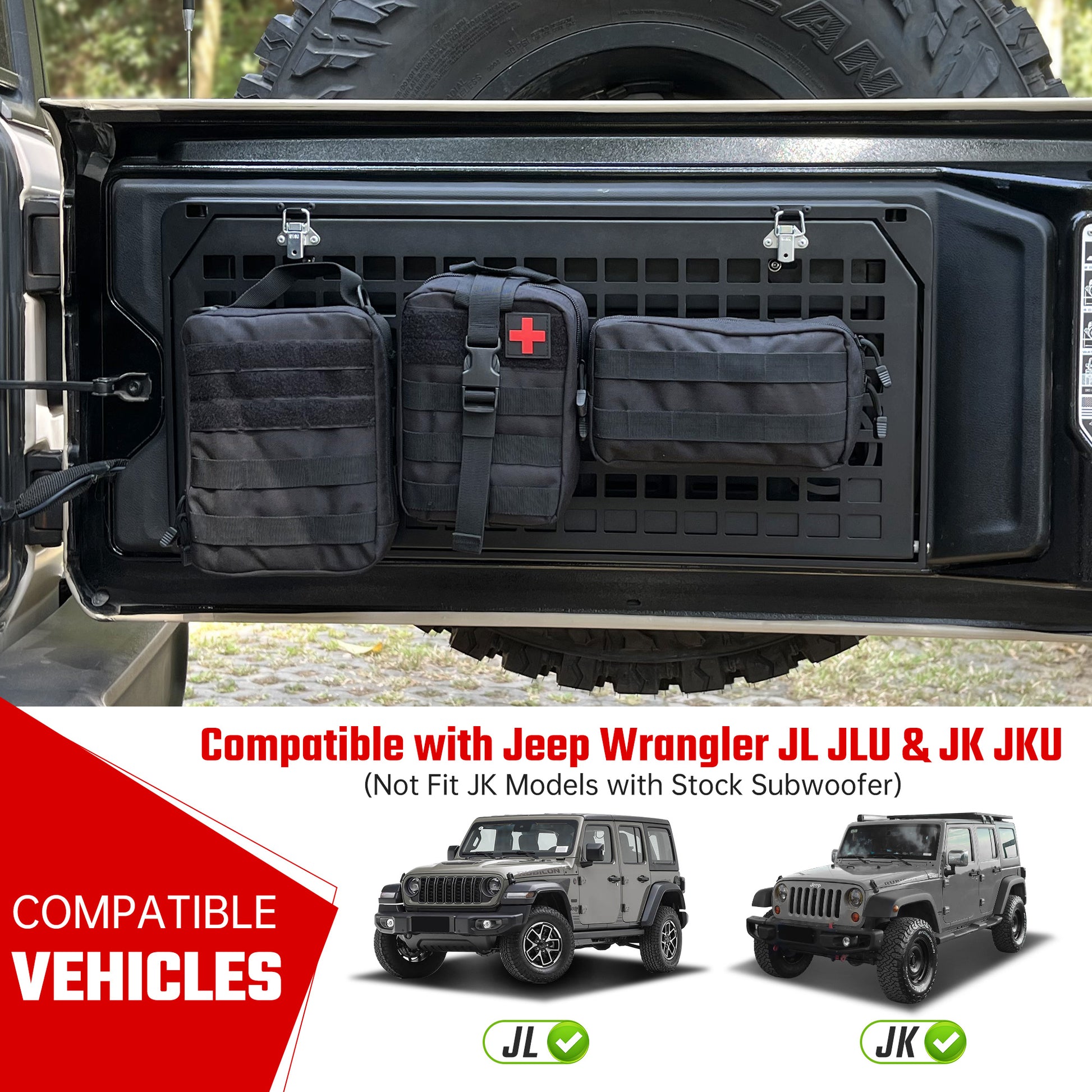 2-Tier Tailgate Table Rear Foldable Storage Cargo Rack Outdoor Camping Desk for 2007-2026 Jeep Wrangler JK&JL 4 Door (Not Fit JK Models with Stock Subwoofer) image 7
