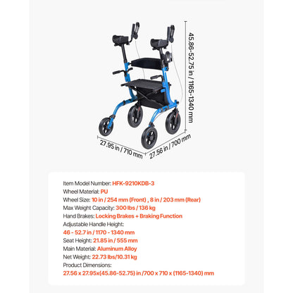 Rollator Walker with Seat for Seniors, Foldable Rolling Walker, Lightweight Aluminum Mobility Walking Aid with PU Solid Wheels, Adjustable Handle, Storage Bag, Cup/Cane Holder - Supports 300LBS image 5